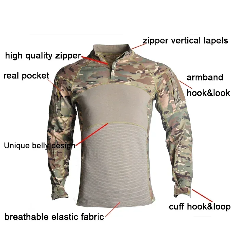 HAN WILD-Camiseta de camuflaje para hombre, camiseta de combate de caza de manga larga para senderismo CP, camisas tácticas para hombre, ropa de acampada para Paintball Airsoft - imagen 5