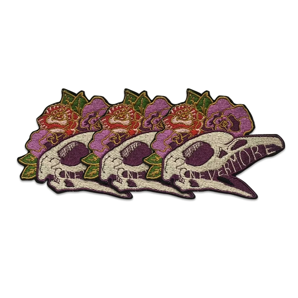 Nunca más parches bordados de calavera con flores, insignia para planchar, parches bordados para ropa, sudaderas, mochila, chaquetas, balancín - imagen 3