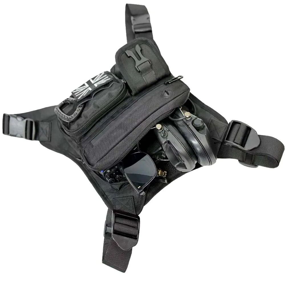 Chalecos para correr impermeables para hombres y mujeres, bolsas tácticas para el pecho, con parches de bandera británica y hebillas en forma de D - imagen 5