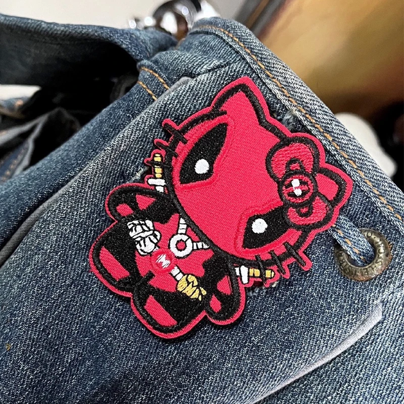 Nuevo parche de gancho y bucle bordado de Hello Kitty Marvel, mochila de Anime, insignia de moral táctica, apliques para chaqueta, pantalones vaqueros, parches para sombrero - imagen 2