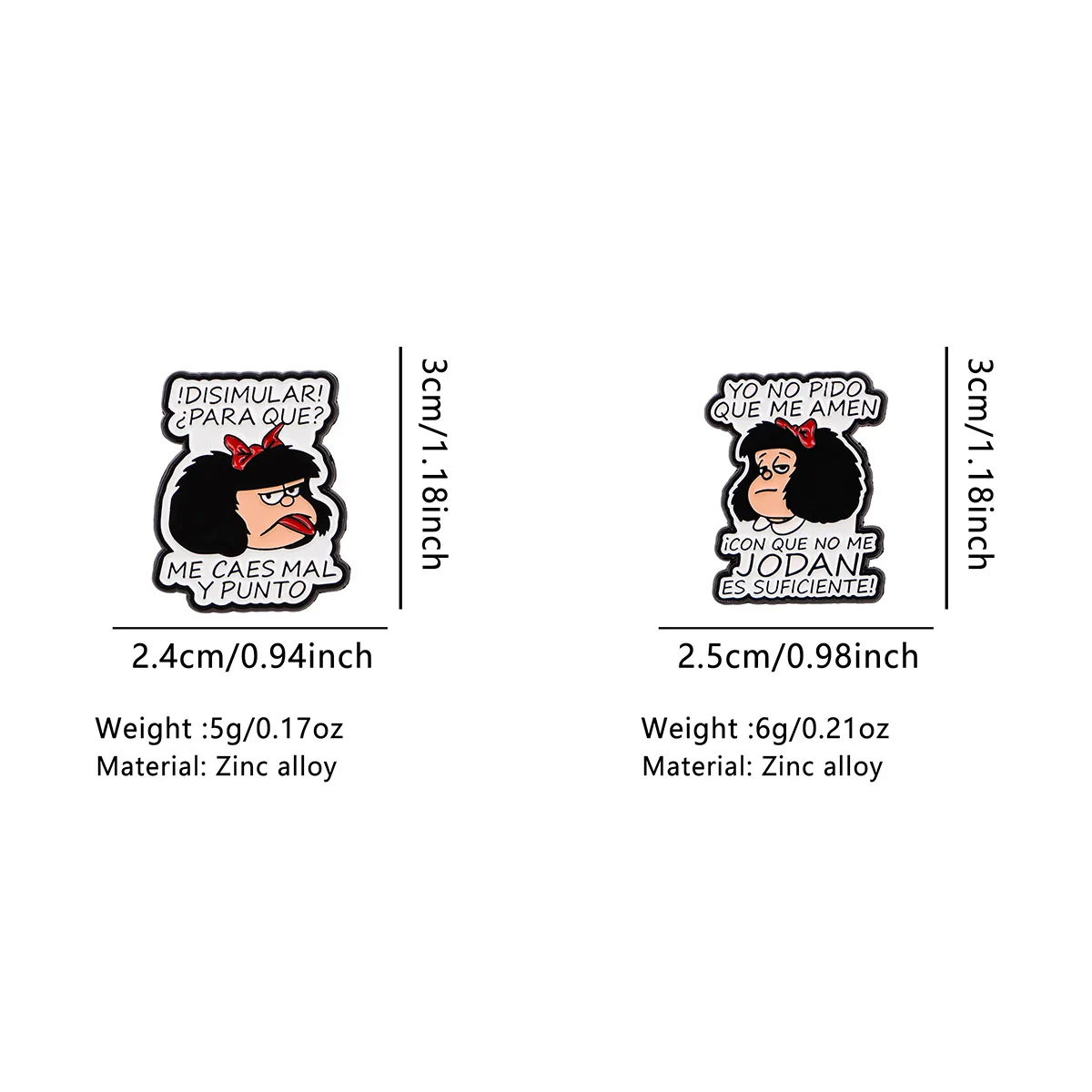 Broches de esmalte con citas divertidas en español para niñas