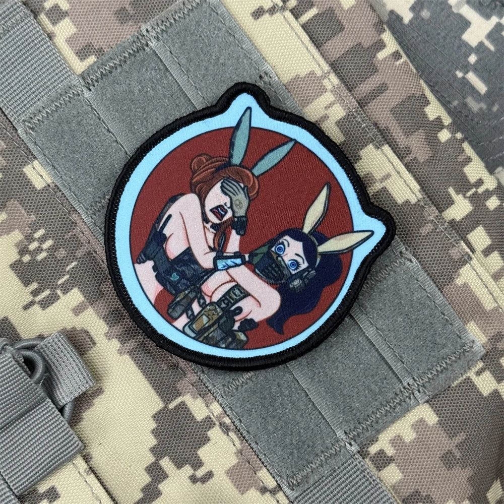 Parche de Anime con orejas de conejo, belleza táctica, insignia de moral impresa, parche militar táctico con gancho y bucle, pegatinas para mochila al aire libre