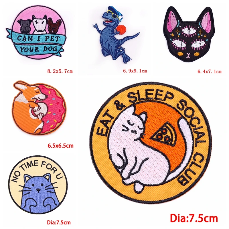Parche bordado de animales de dibujos animados, parches termoadhesivos para planchar en la ropa, gato, zorro, dinosaurio, 10 unids/lote - imagen 4