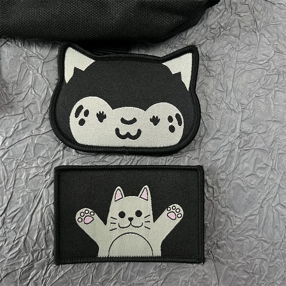 Pegatinas de tela de parche de gato para ropa, insignias de dibujos animados, equipo táctico, parches de gancho y bucle, mochila Wappen