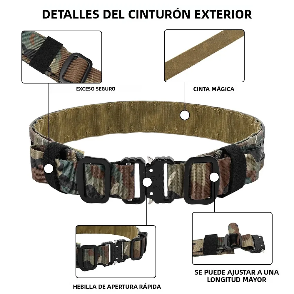 Cinturón de combate táctico MOLLE, cinturón interior exterior de dos capas QD, hebilla de Metal de alta resistencia, equipo Airsoft de caza de patrulla resistente - imagen 2