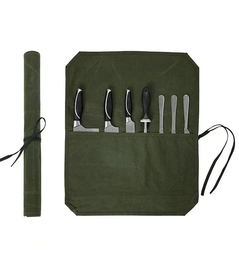 Bolsa de almacenamiento de cuchillos de lona impermeable, rollo de almacenamiento portátil para chef, duradero y resistente a los arañazos, simple para viajes al aire libre - imagen 5