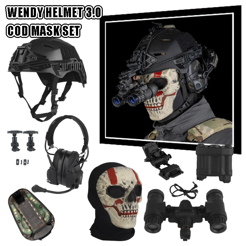 Casco táctico Wendy 3,0 conjunto de máscara COD GEN 6 auriculares Airsoft maniquí AN/PVS31 gafas de visión nocturna con soporte para casco luz