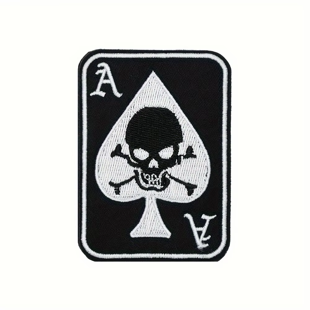 Parche táctico bordado calavera Ace of Spades vintage con velcro MOLLE