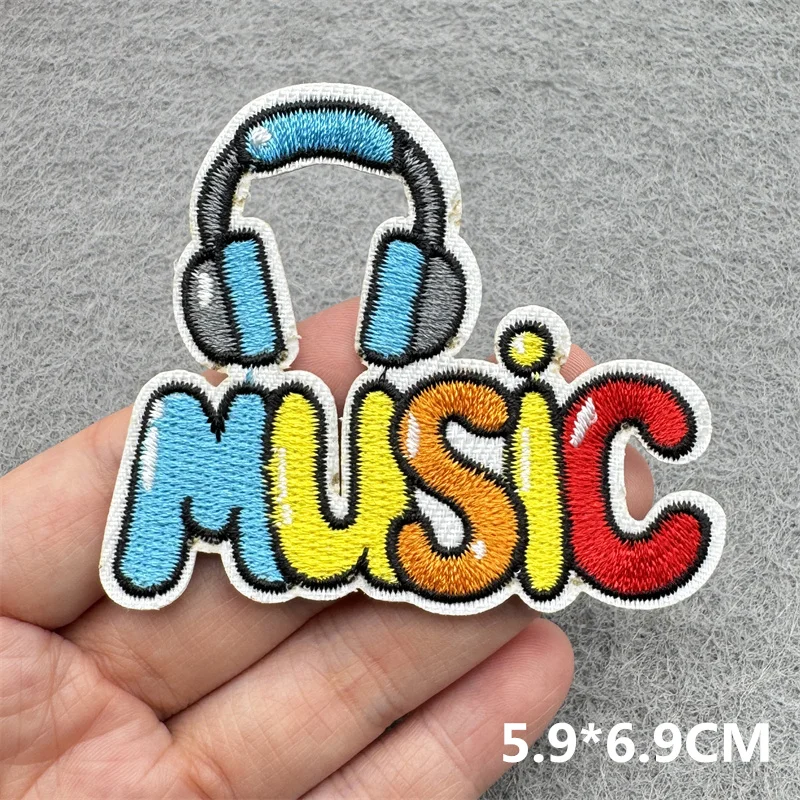 Parche bordado de cinta musical para planchar para ropa, parches fusibles DIY, bola de discoteca, corazón, patrón a cuadros, parche adhesivo, insignia - imagen 2