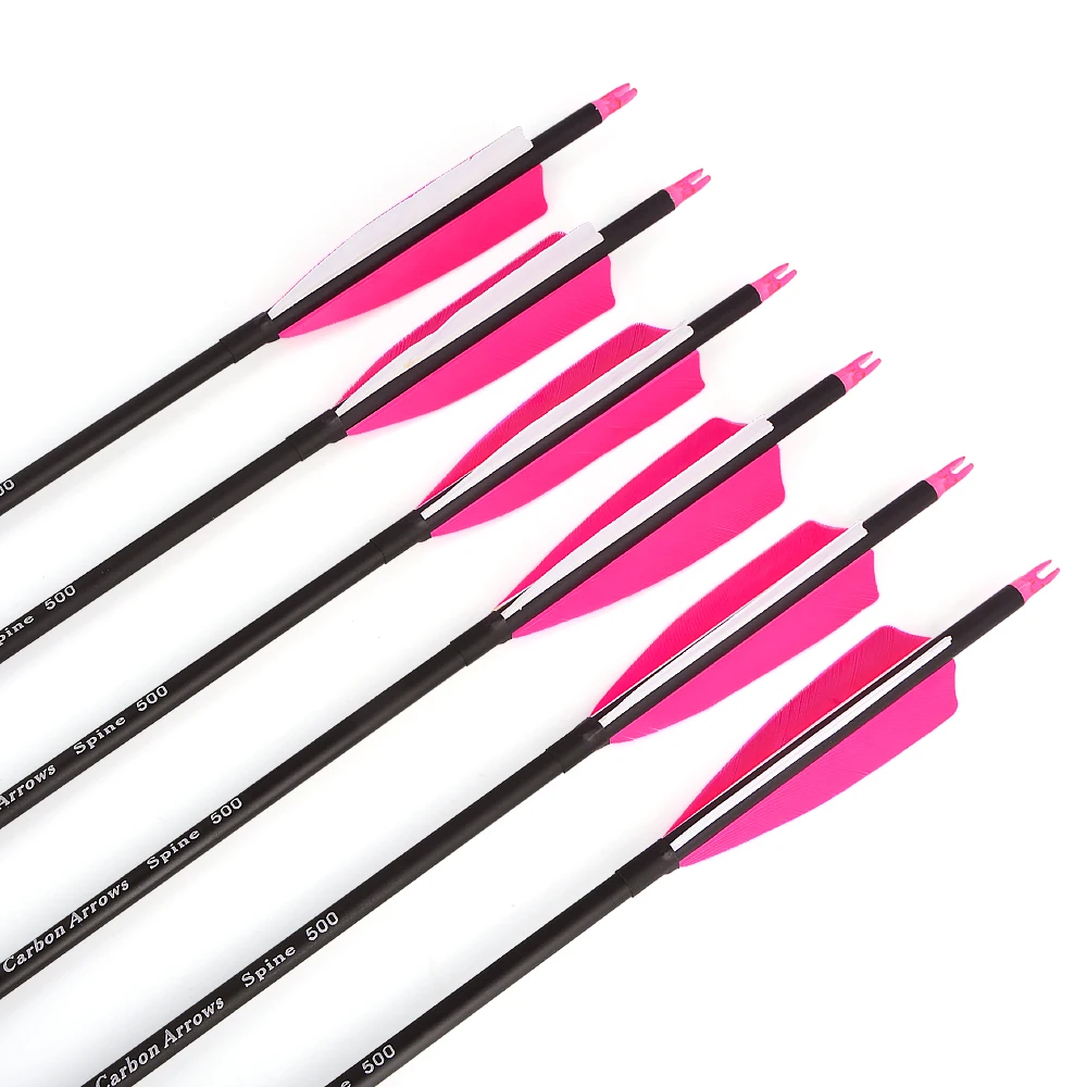 12 Uds columna vertebral de tiro con arco 500 flecha de carbono mezclado 31,6 "con plumas de pavo de 4" para arco recurvo compuesto accesorios de tiro de caza - imagen 3