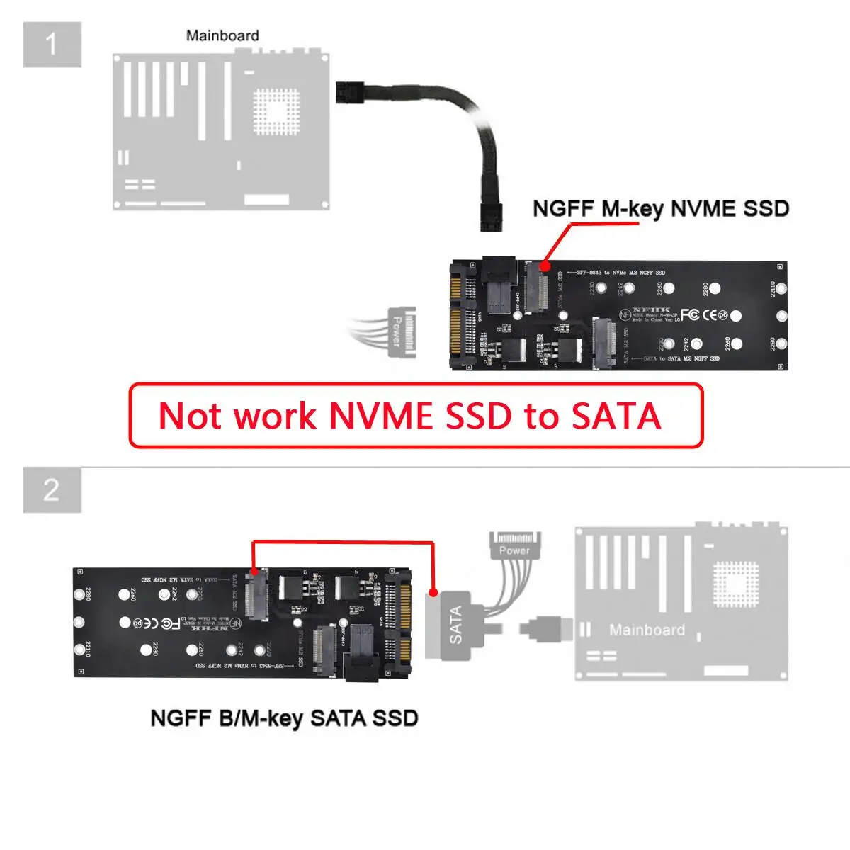 CY-adaptador SATA NVME PCIe SSD, SFF-8654 a U2, Kit NGFF m-key a Slimline SAS para placa base - imagen 3