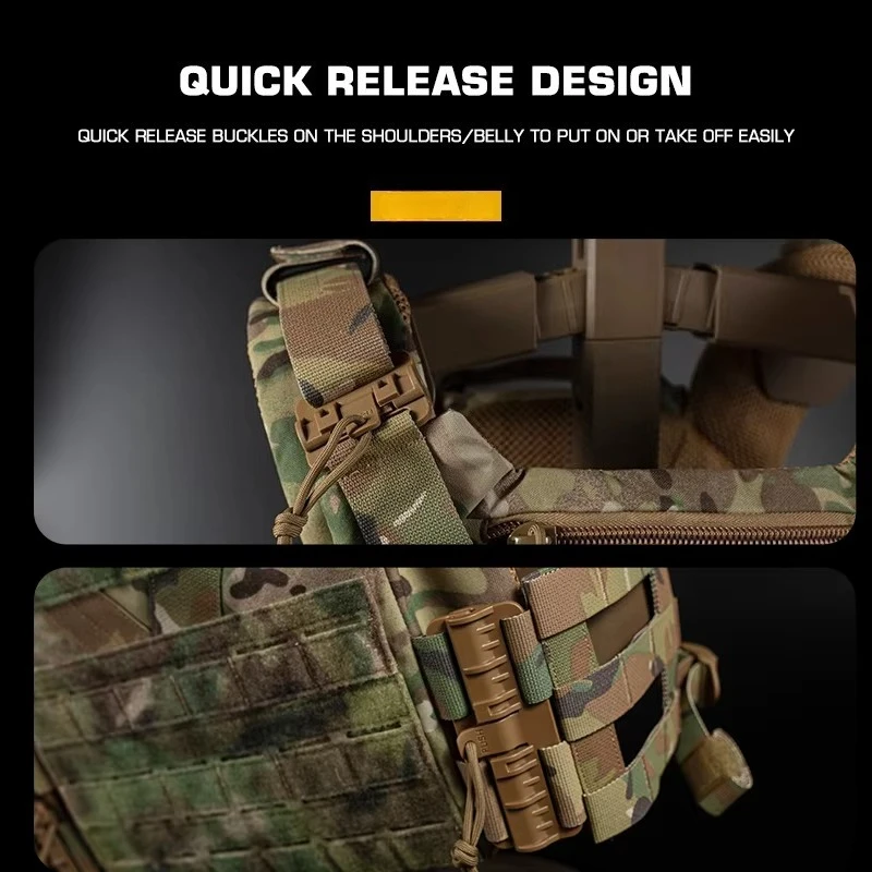 Chaleco portador de placa táctica de tamaño completo, armadura corporal cómoda de malla ligera para caza, equipo de combate Airsoft de liberación rápida MOLLE - imagen 5