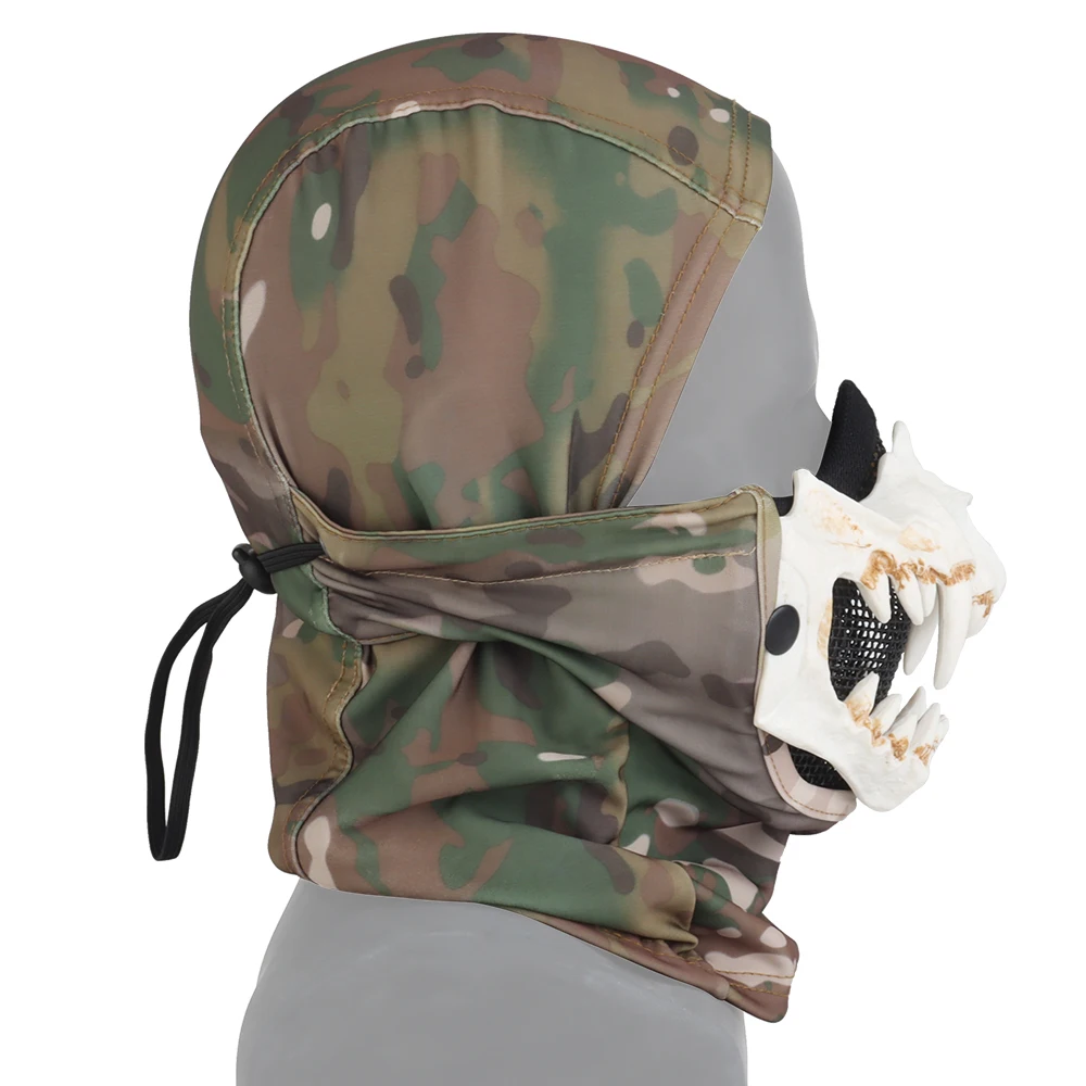 Colmillos tocados Paintball Airsoft CS combate caza malla de acero mascarillas faciales Halloween dientes de vampiro accesorios de terror máscara de caza - imagen 4