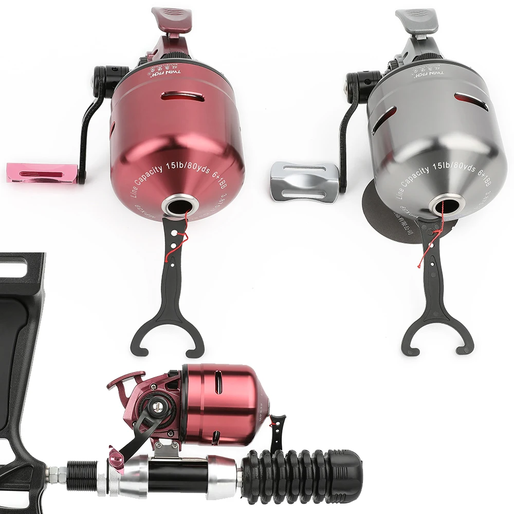 Carrete de Pesca con Arco, Plateado/Morado, Mecanizado CNC, Relación de Engranajes 3.9:1, 7 Rodamientos, Longitud de Línea 80 Yardas, Arco Compuesto, Caza, Aire Libre