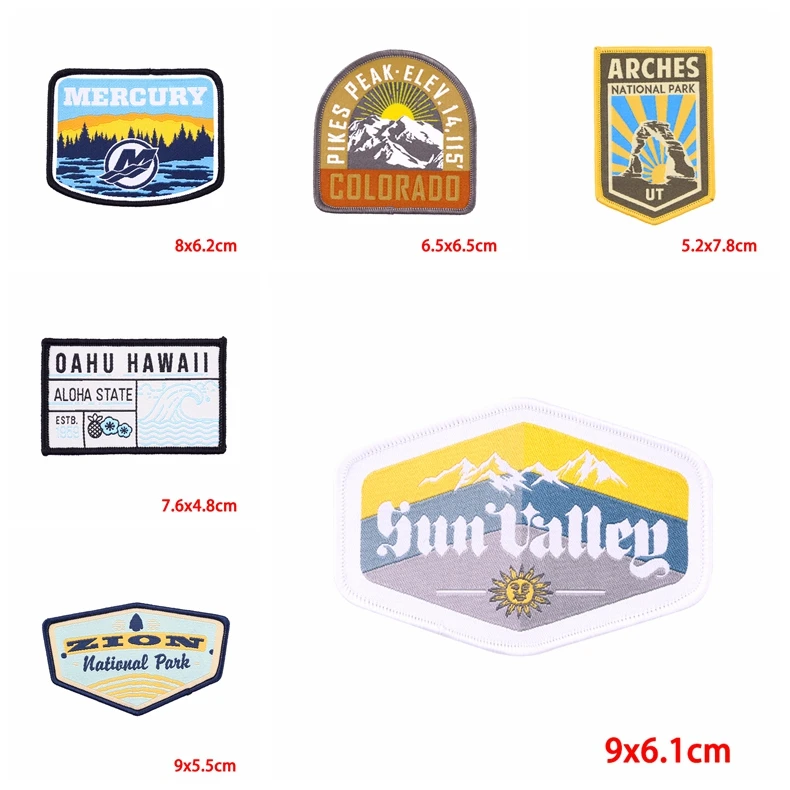 Parche bordado de viaje de montaña, parches de paisaje Natural en la ropa, parches de Camping para ropa, pegatina de costura de chaqueta, 10 unids/lote - imagen 2
