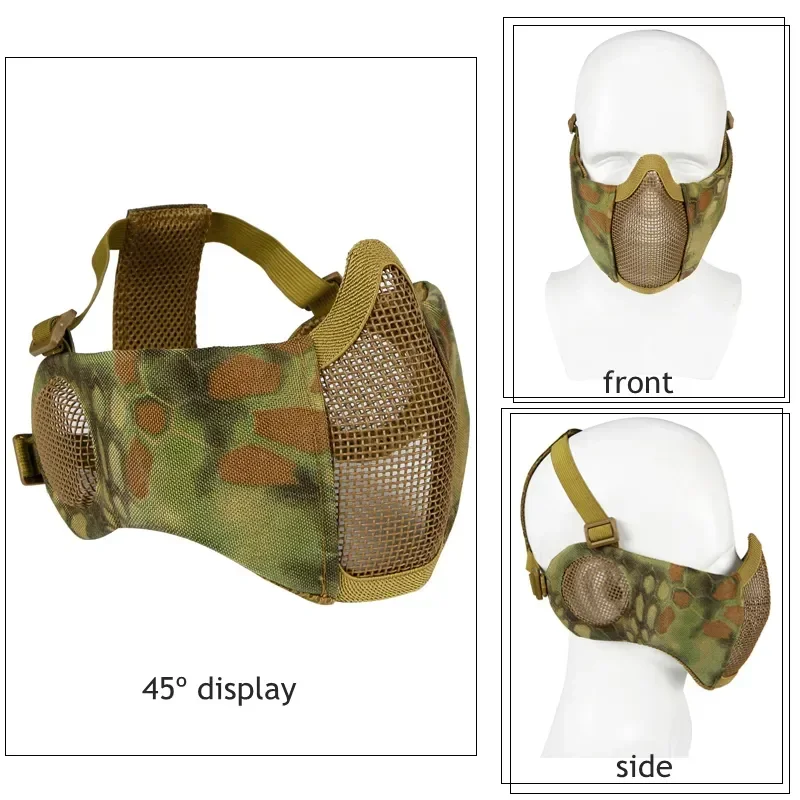 Máscara de media cara de Gloria táctica ajustable con protección para los oídos, máscara protectora de malla metálica para juego Airsoft Paintball CS - imagen 3