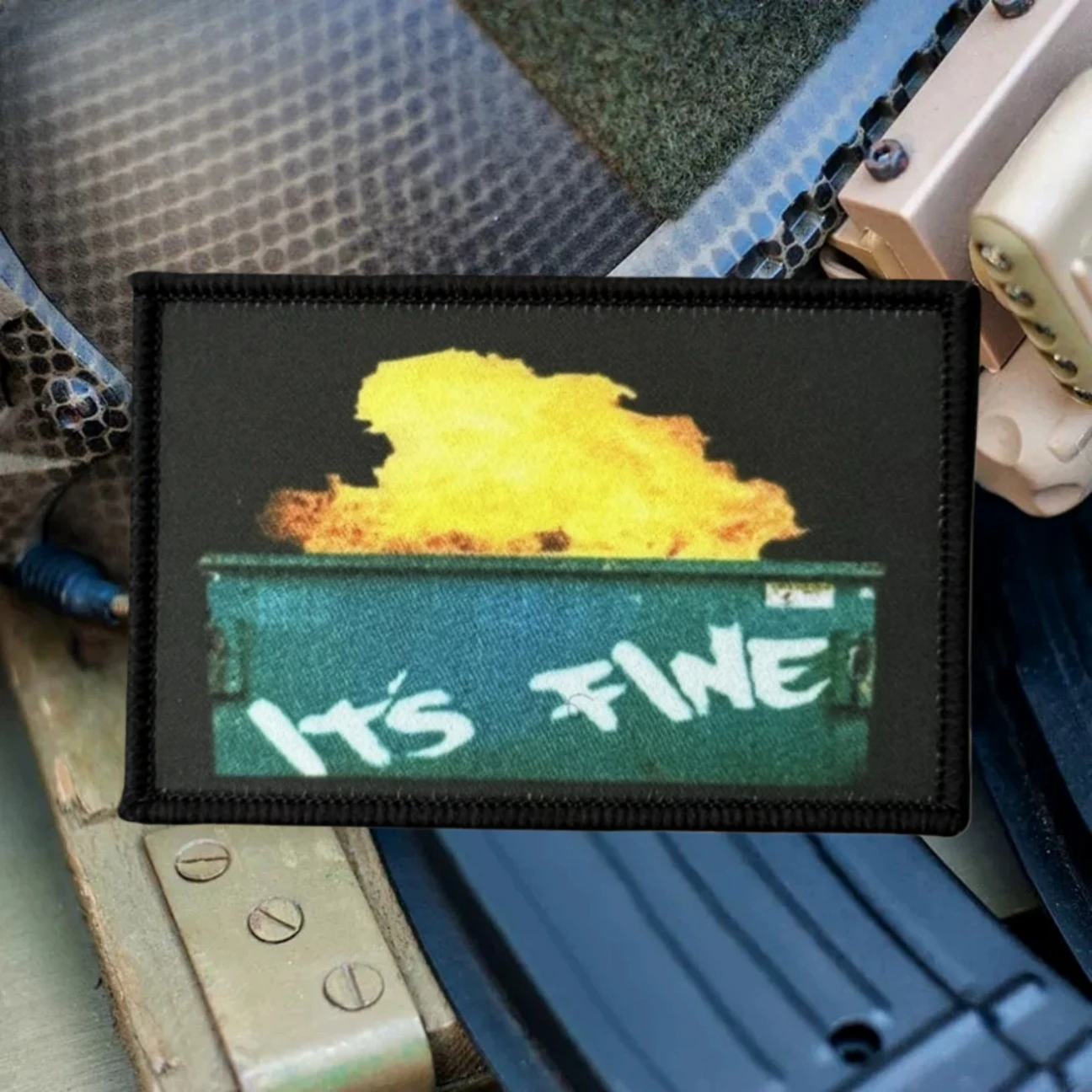 Parche táctico moral "Dumpster Fire It's Fine", emblema militar personalizado, parches de gancho y bucle impresos para ropa, pegatina para mochila - imagen 4