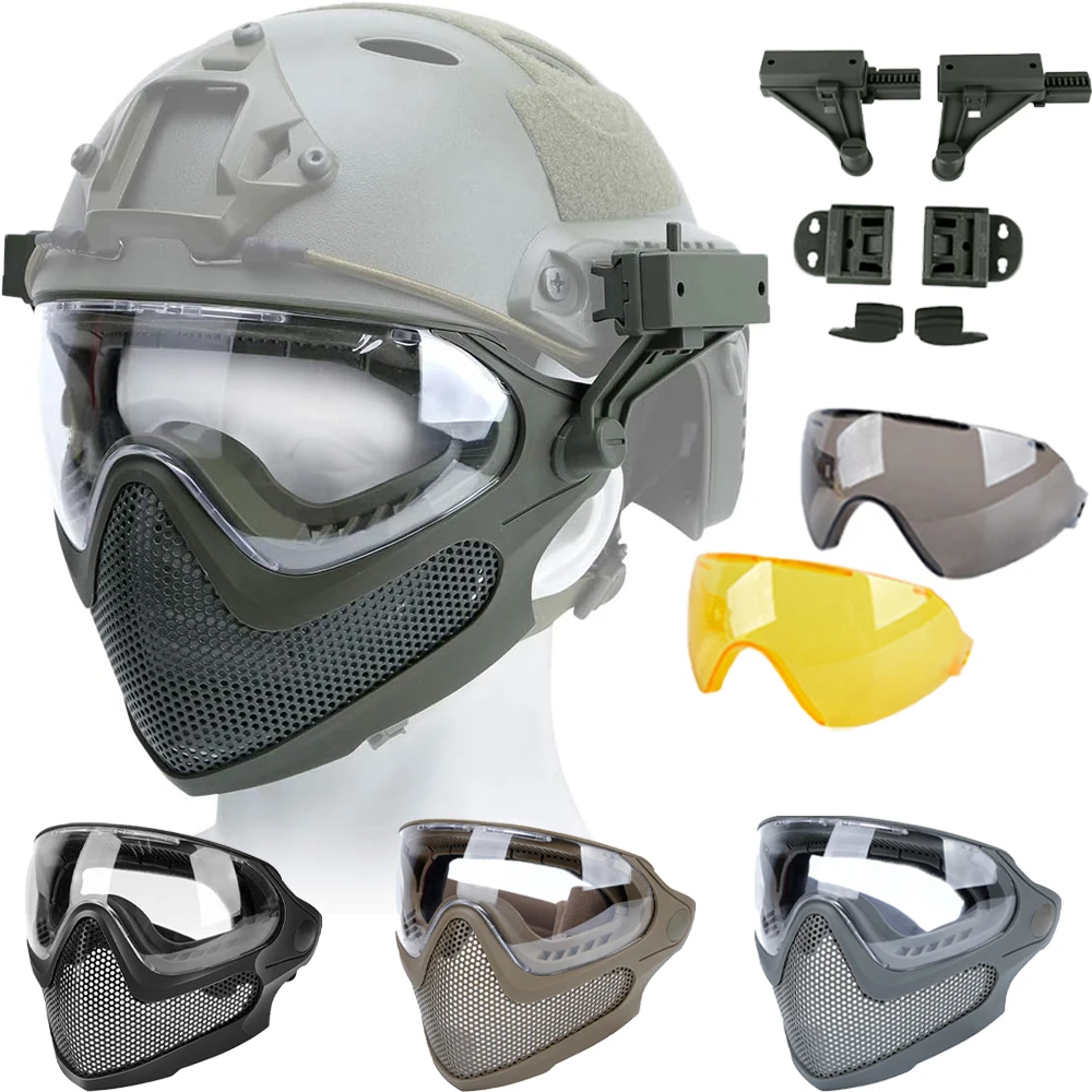 Máscara táctica de cara completa antiniebla lente simple para airsoft