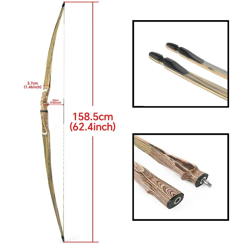 Arco tradicional de 60/62/64 pulgadas, 20-50 libras, arco largo, arco recurvo desmontable para tiro a mano derecha, arco de caza - imagen 3
