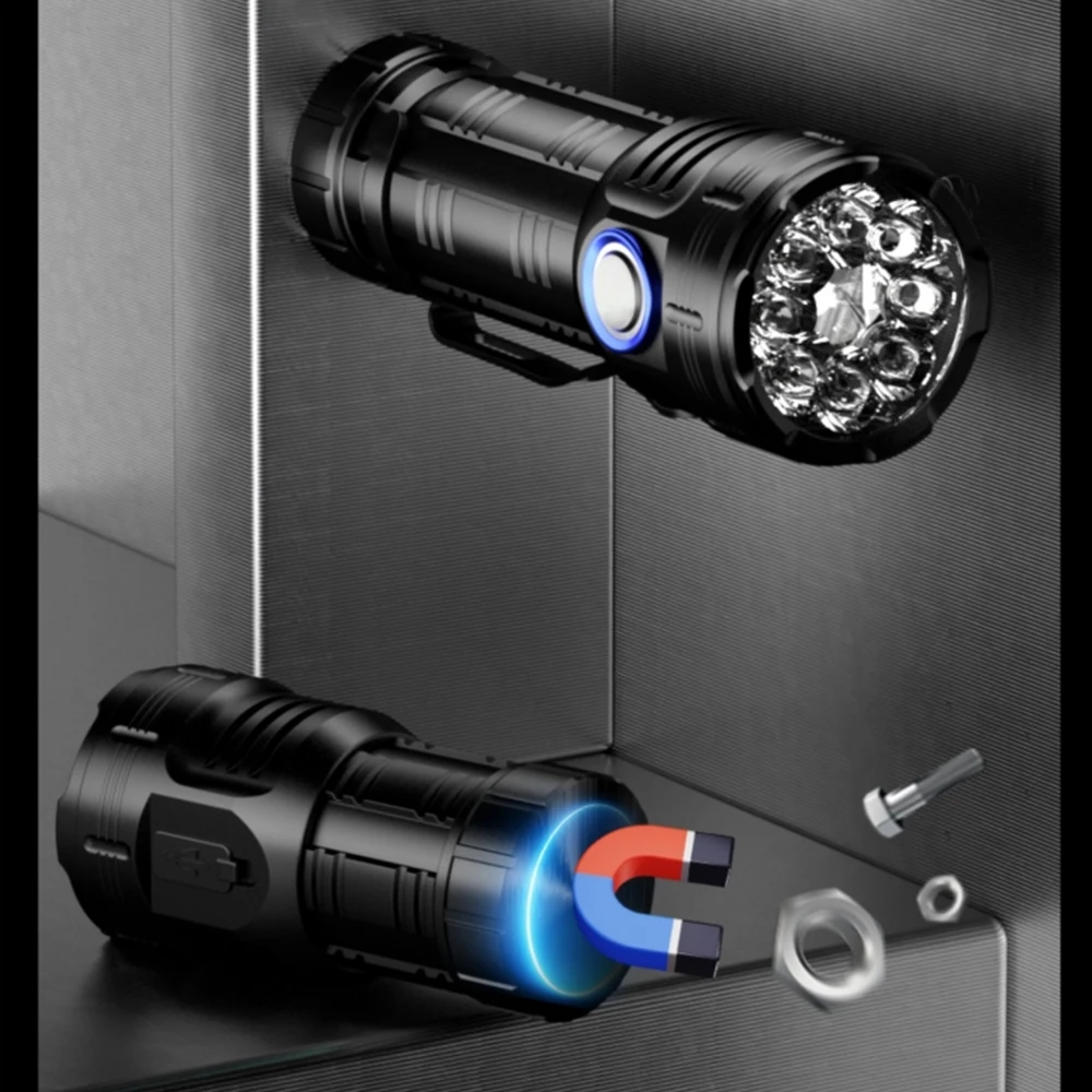 Linterna Led de alto brillo, dispositivo recargable por Usb, de alta potencia, portátil, al aire libre para senderismo, trabajo, reparación de automóviles, color rojo, 8 Led, 6500K - imagen 4