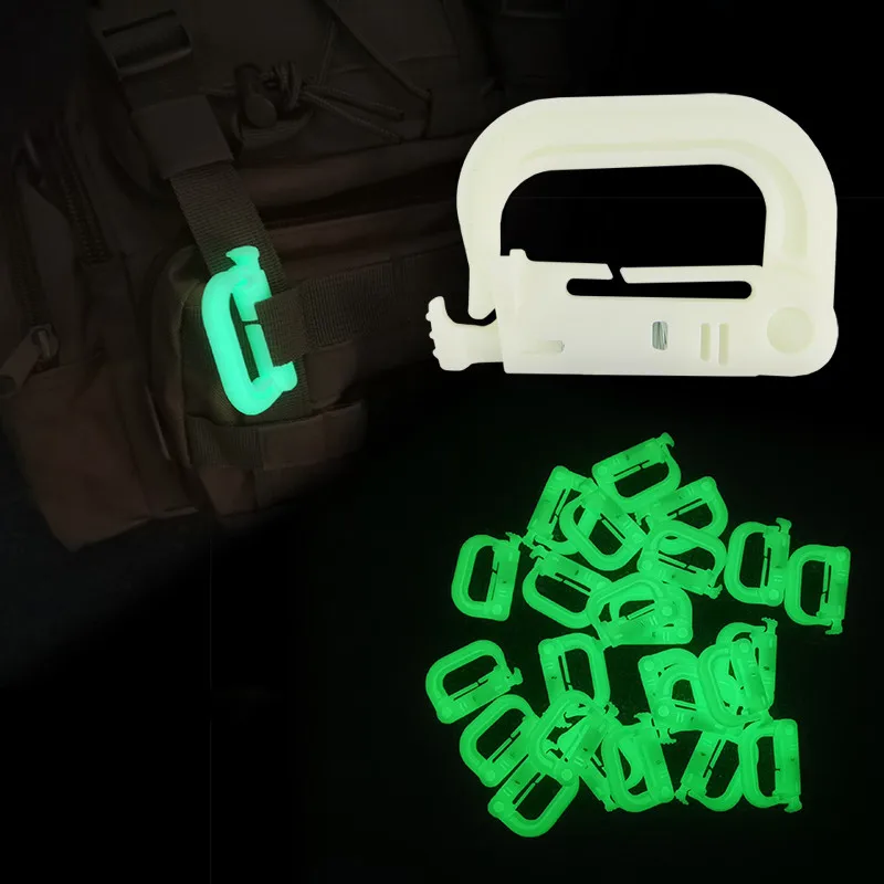 Hebilla de anillo D luminosa táctica de liberación rápida para exteriores, hebilla de resorte de Paracord, accesorios, Clip de correas, mochila, gancho Molle