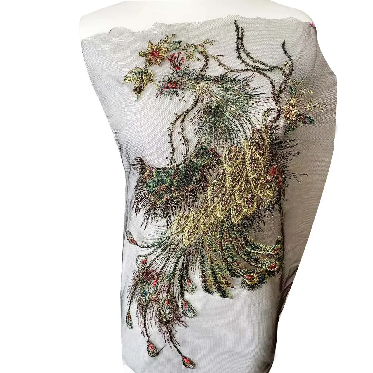 Apliques de tela de encaje de flores de lentejuelas 3d, parches para coser, pegatinas de ropa bordadas de pavo real, suministros de costura DIY para vestido, 53x28CM - imagen 4