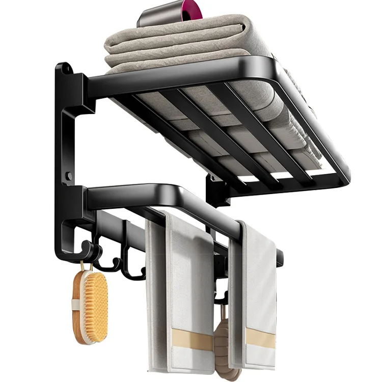 Soporte plegable de 50CM con gancho, soporte para toallas, montaje en pared, toallero de aluminio - imagen 4