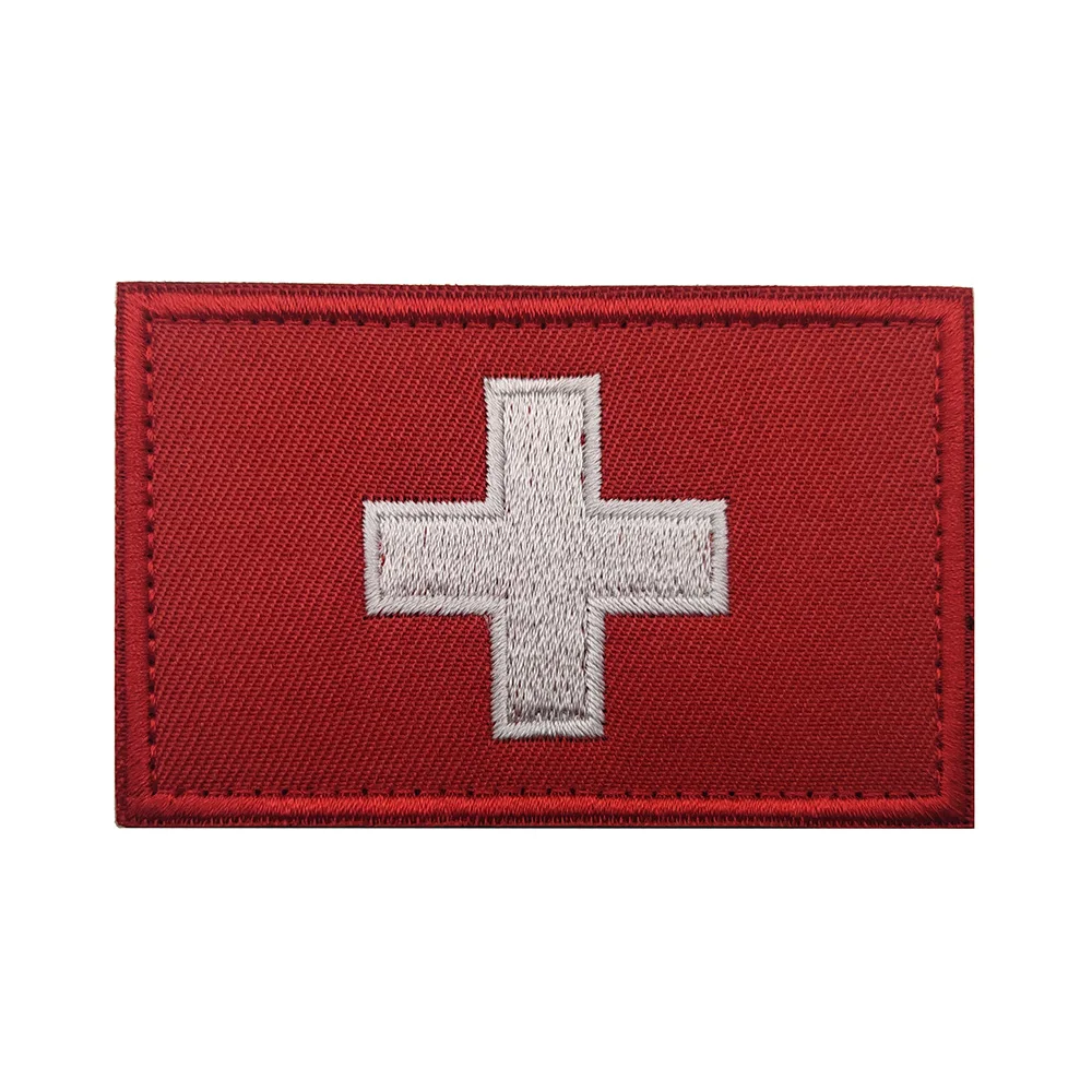 Parche bordado bandera Suiza con velcro para equipo táctico - imagen 3