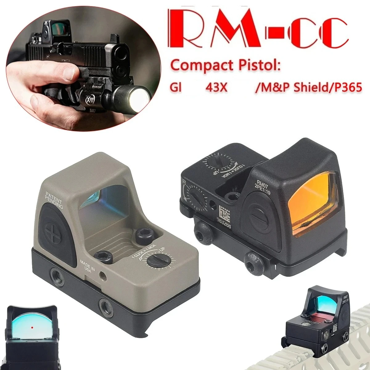 Mira réflex de punto rojo RM CC para pistola compacta G43X / SG P365 / M & P Shield y mira telescópica RM-cc de nailon AR15 M4 de 20mm - imagen 3