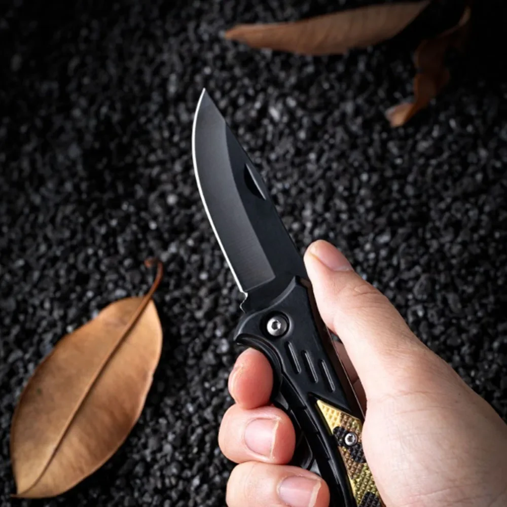 Cuchillo plegable de acero inoxidable con esquinas redondeadas para camping y pesca
