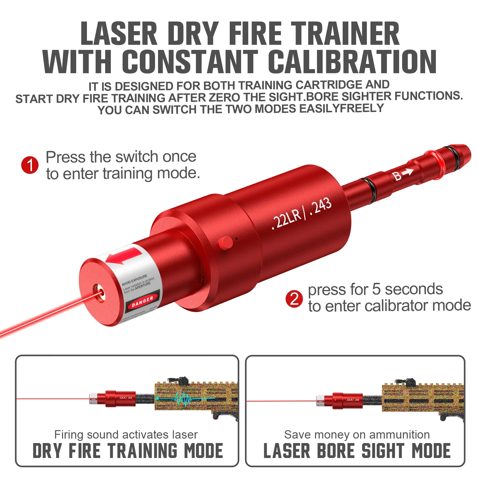 Mira láser táctica de punto rojo de 9mm, 22LR, 12GA, 7,62mm, bala de entrenamiento láser controlada por voz, cartucho de entrenamiento de fuego seco de 9mm - imagen 4