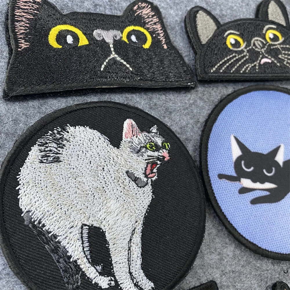 Parches bordados de animales y gatos para ropa, insignia de moral de gatito lindo, pegatina de mochila táctica, parches de marca de tejido de gato - imagen 3