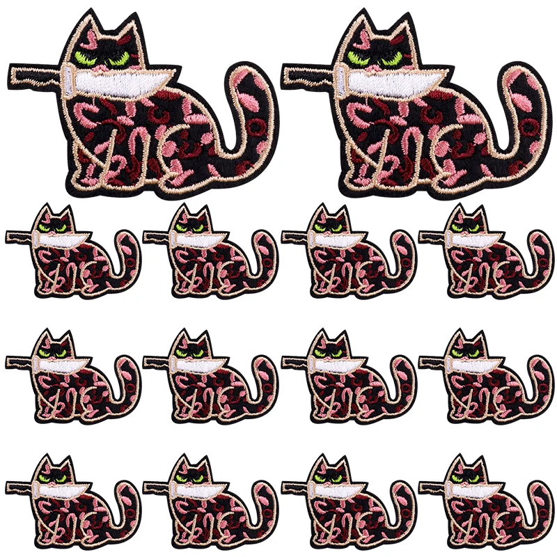 Parche bordado de gato de dibujos animados, 10 unids/lote, parche de Animal, parches termoadhesivos para ropa, pegatina para coser - imagen 4