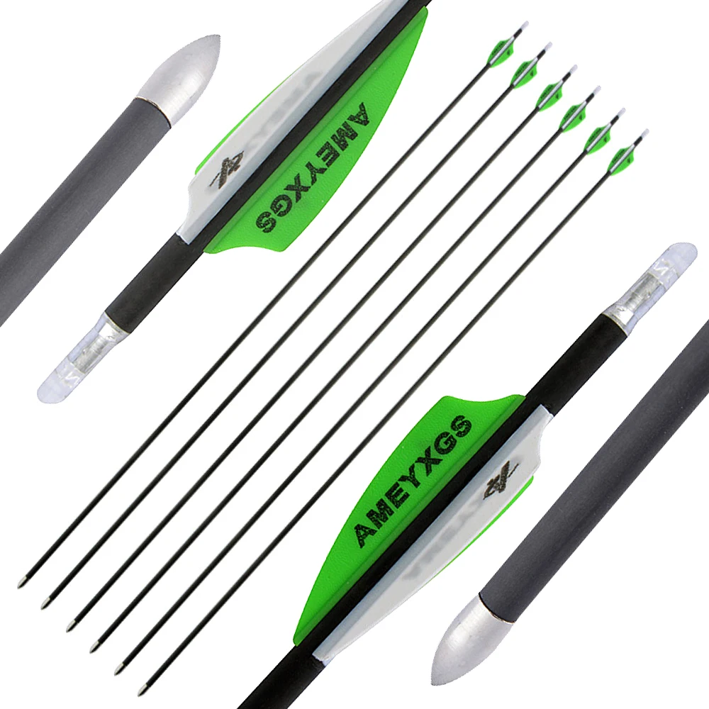 Flecha de carbono puro de 32 pulgadas, 6/12 Uds., 600 flechas de tiro con arco, punta de flecha de 80Gr, eje ID4.2mm, arco compuesto recurvo, tiro de caza
