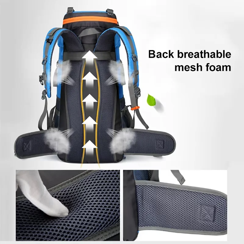 Mochila de viaje para acampar de 70L para hombre, bolsas de gran capacidad para senderismo y montañismo, bolsos de hombro impermeables para deportes al aire libre - imagen 4