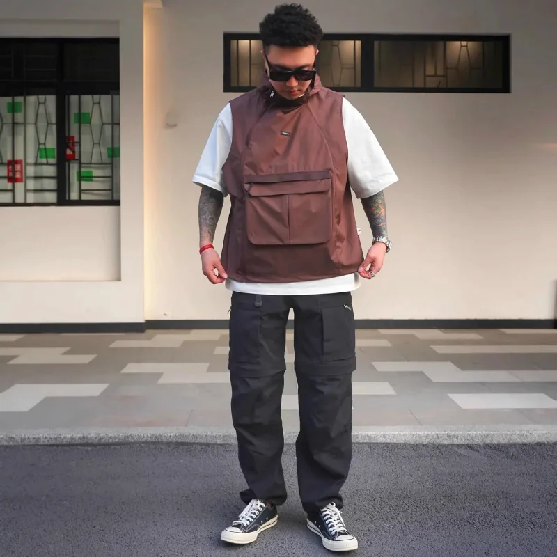 Chaleco de estilo funcional para hombre, diseño Original, moda canguro, Bolsillo grande, camiseta sin mangas informal, chaqueta holgada sin mangas - imagen 5