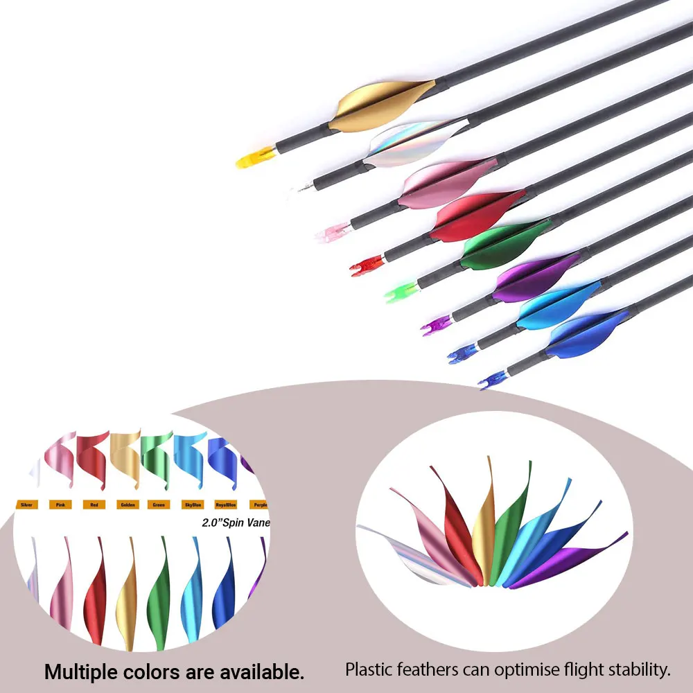 50x paletas giratorias de tiro con arco de ala derecha PANDARUS 1,75 "2" flechas de plumas de plástico en espiral, eje DIY para caza y objetivo - imagen 3