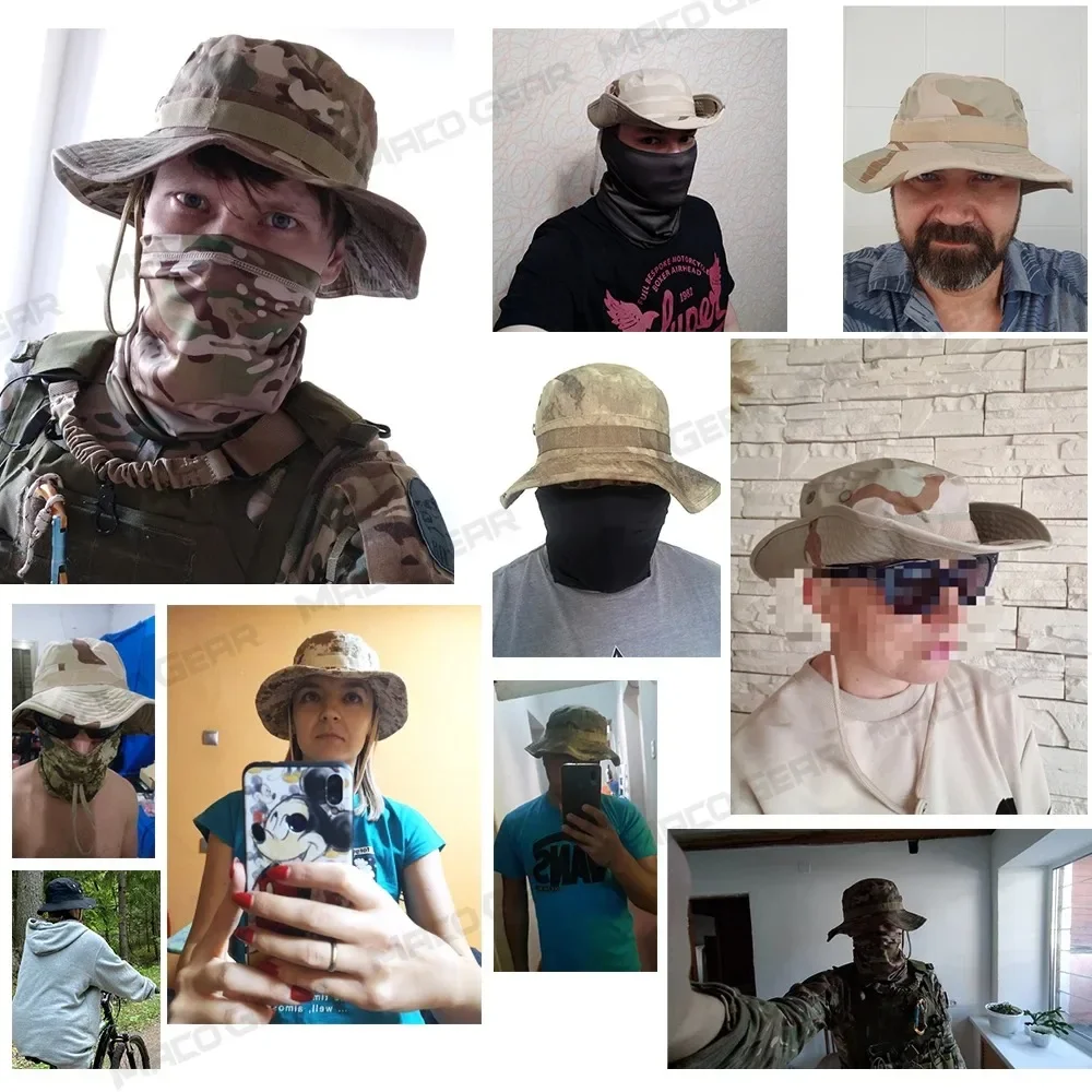 Sombrero táctico transpirable para pesca, gorro de cubo ajustable de camuflaje para verano, senderismo, caza, deportes, plegable, a prueba de viento - imagen 3