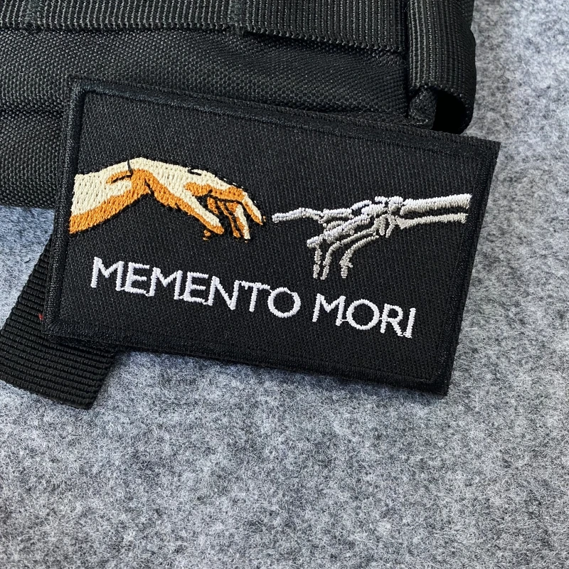 Memento Mori-insignia de moral táctica, gancho y bucle, esqueleto, dedo, brazalete bordado, parche, pegatinas para mochila, apliques para ropa - imagen 4