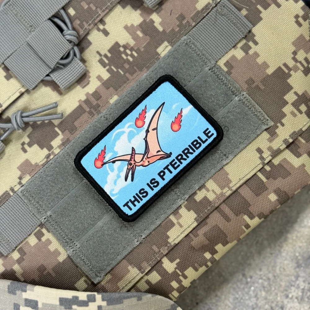 Parche bordado de dinosaurio pterodáctilo con velcro para mochila