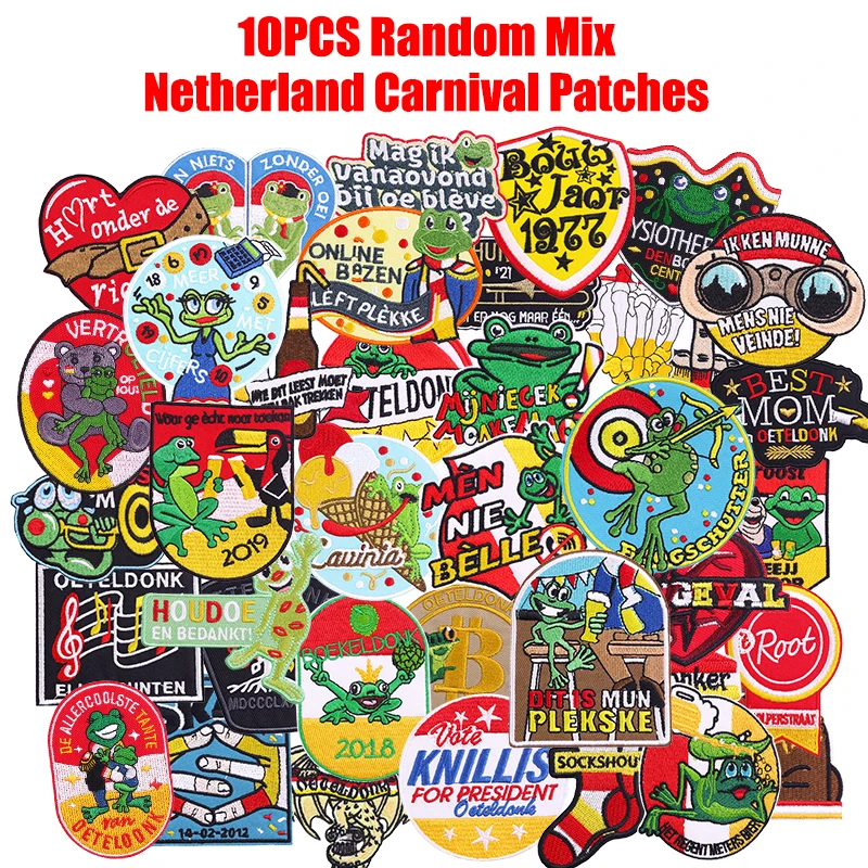 10 Uds. Parches bordados con emblema Oeteldonk de Carnaval de Países Bajos de mezcla aleatoria para ropa DIY parches para planchar para ropa insignia para coser - imagen 2
