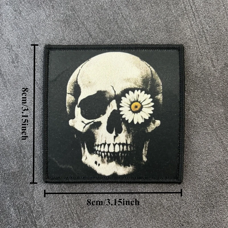 Parche táctico con estampado de "calavera y flor de Margarita" para ropa, insignia de moral militar, parches con gancho, pegatinas para mochila - imagen 3