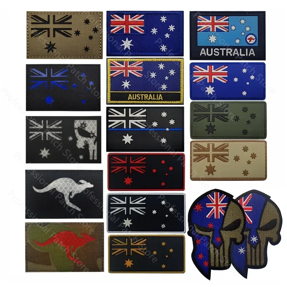 Parche reflectante infrarrojo IR canguro de camuflaje australiano, aplique de brazalete táctico de PVC para ropa, insignia de bandera bordada