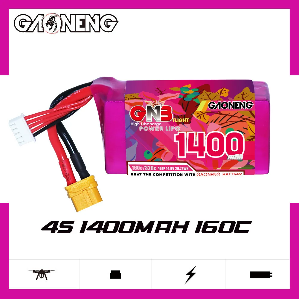 GNB-batería LiPo 4S 14,8 V 1400mAh 160C/320C para Dron de carreras, cuadricóptero, helicóptero, piezas de modelo FPV, batería recargable de 14,8 V - imagen 2