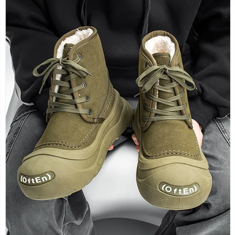 Botas de esquí verdes militares de invierno para hombre, zapatos de algodón con cordones impermeables aislados, zapatillas antideslizantes para senderismo al aire libre, escalada y viajes - imagen 5