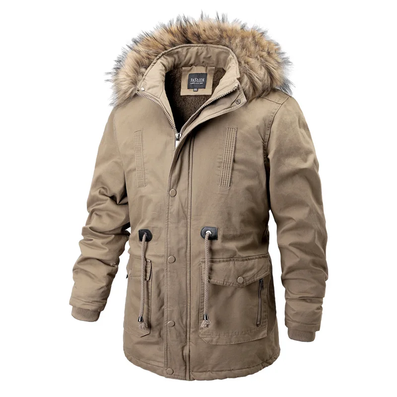 Parkas gruesas para hombre, chaquetas de lana con cuello de piel, Parka cálida a prueba de viento, ropa de invierno, 2022 - imagen 2