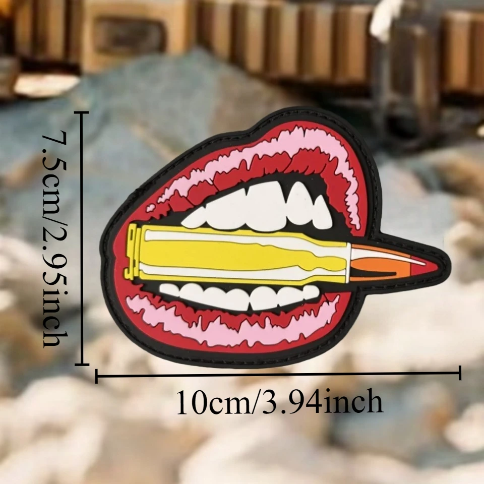 Parche de PVC 3D de bala de labio, insignia de moral táctica, parches de gancho y bucle, brazalete personalizado del ejército militar táctico, pegatina para mochila - imagen 2