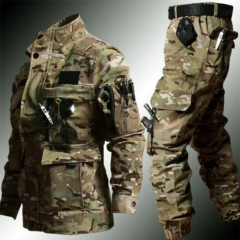 Traje de camuflaje para hombre, uniforme táctico, conjuntos de ropa de trabajo, chaqueta multibolsillo, monos, Jogger de carga, entrenamiento de 2 piezas, BDU - imagen 2