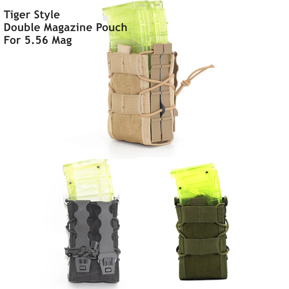 Bolsa de almacenamiento de revistas táctica para exteriores, chaleco con cinturón CS elástico doble 5,56, con función de soporte de carga MOLLE para Rifle y escopeta