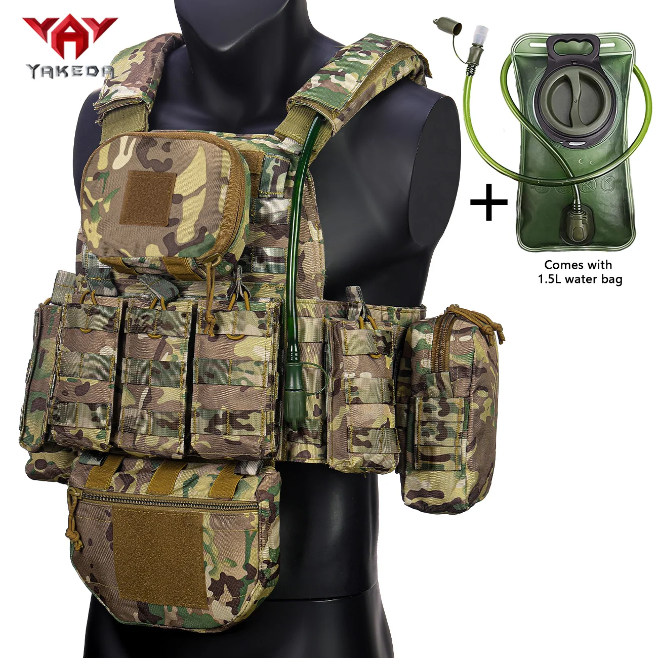 YAKEDA (con bolsa de agua adicional) Chaleco para exteriores, chaleco de entrenamiento para equipos transfronterizos, chaleco de entrenamiento multifuncional de camuflaje - imagen 2